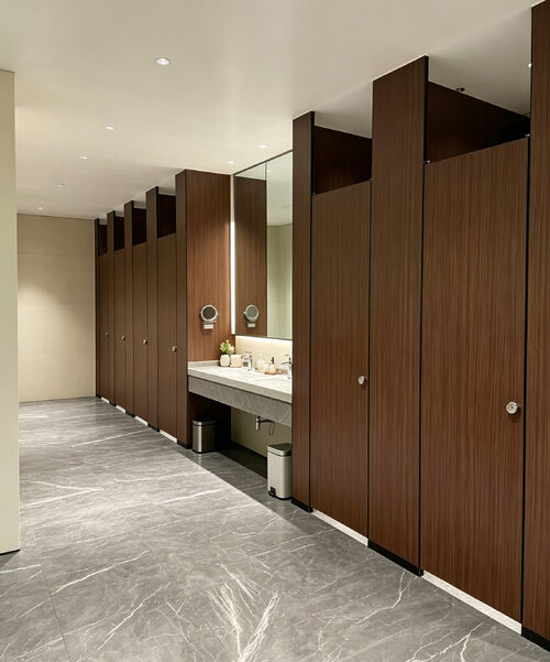 Laatste bedrijfscasus over Woodgrain Compact HPL toiletruimtewanden