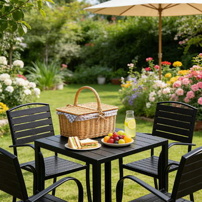 UV Resistant Outdoor Tables And Chairs HPL Tabletop Garden Table And Chairs Durable