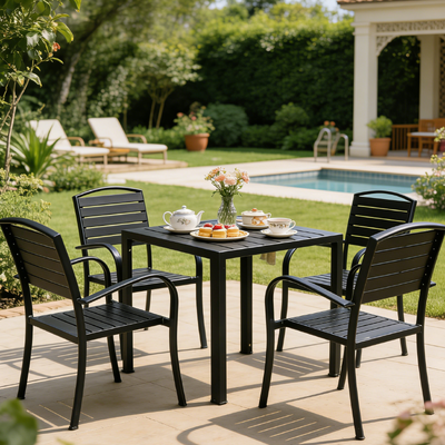 UV Resistant Outdoor Tables And Chairs HPL Tabletop Garden Table And Chairs Durable