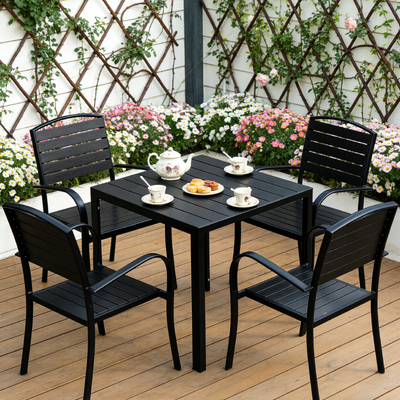 UV Resistant Outdoor Tables And Chairs HPL Tabletop Garden Table And Chairs Durable