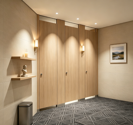 Commercial Toilet Compartment Wood Grain Phenolic Toilet Partitions Waterproof