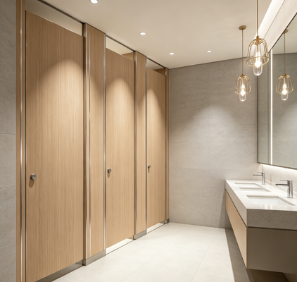 Commercial Toilet Compartment Wood Grain Phenolic Toilet Partitions Waterproof