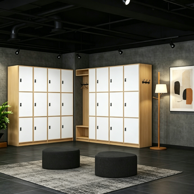 Light Wood HPL Locker Scratch Resistant Commercial Storage Lockers Waterproof Moisture Proof