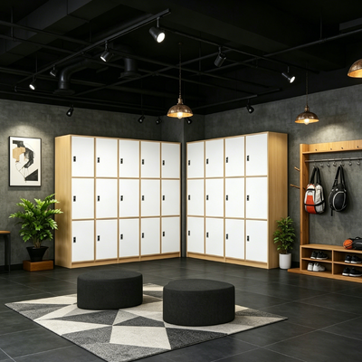 Light Wood HPL Locker Scratch Resistant Commercial Storage Lockers Waterproof Moisture Proof