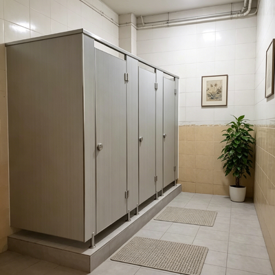 Stainless Steel Framed Toilet Partition Systems Wood Grain Compact Laminate Partitions Durable