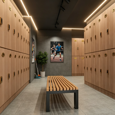 Wood Grain Gym Room Lockers Waterproof Lockers For Gym Locker Room