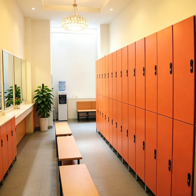 Orange Commercial Gym Lockers OEM / ODM Locker Room Storage Cabinets