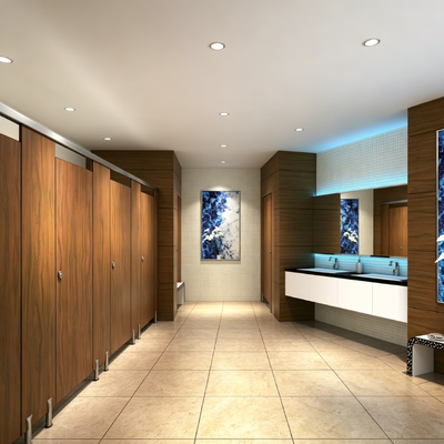 Waterproof Commercial Bathroom Partitions Wood Grain HPL Toilet Partition