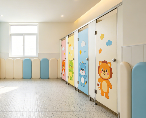 HPL Toilet Cubicles Colorful Design Easy to Clean for Kindergarten Public Washroom