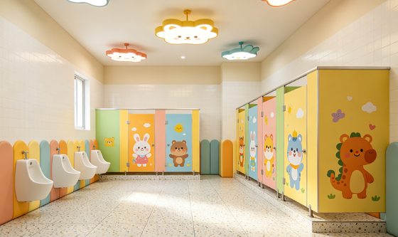 HPL Toilet Cubicles Colorful Design Easy to Clean for Kindergarten Public Washroom