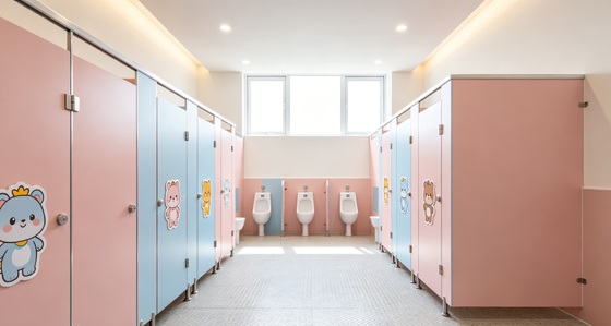 HPL Toilet Cubicles Colorful Design Easy to Clean for Kindergarten Public Washroom