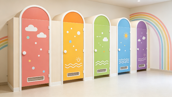Custom Cartoon HPL Kids Toilet Partitions | Child-Safe & Easy Clean