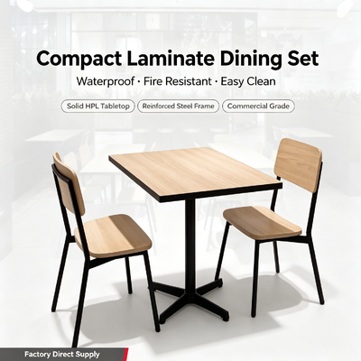 Commercial HPL Compact Dining Table and Chair Set, Waterproof Fireproof Anti-scratch Canteen Furniture for Restaurant Cafe School Hospital