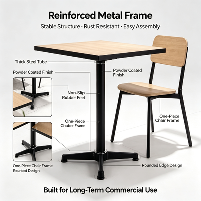 Commercial HPL Compact Dining Table and Chair Set, Waterproof Fireproof Anti-scratch Canteen Furniture for Restaurant Cafe School Hospital