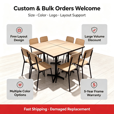 Commercial HPL Compact Dining Table and Chair Set, Waterproof Fireproof Anti-scratch Canteen Furniture for Restaurant Cafe School Hospital