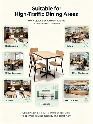 Commercial HPL Compact Dining Table and Chair Set, Waterproof Fireproof Anti-scratch Canteen Furniture for Restaurant Cafe School Hospital