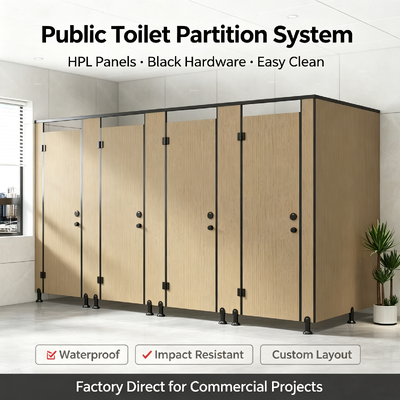 Commercial HPL Toilet Partition, Waterproof Moisture-proof Phenolic Compact Board Public Restroom Partition with Hardware Fittings