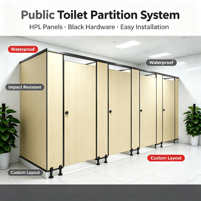 Commercial HPL Public Toilet Stall, Moisture-proof Phenolic Compact Restroom Partition