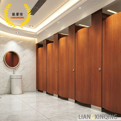 ood Grain Compact HPL Toilet Partition Waterproof Fireproof Stainless Steel Public Restroom Stall Partition