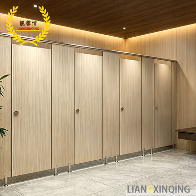 ood Grain Compact HPL Toilet Partition Waterproof Fireproof Stainless Steel Public Restroom Stall Partition