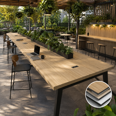 HPL Compact Laminate Outdoor Dining Table Set  Weatherproof Anti-Scratch Commercial Patio Table & Chair