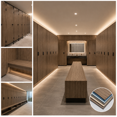 ustom Curved HPL Phenolic Lockers Waterproof Anti-Mold Spa Changing Room Storage Cabinets with LED Light Strip