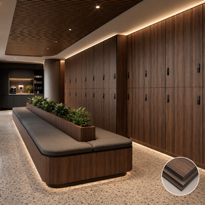 ustom Curved HPL Phenolic Lockers Waterproof Anti-Mold Spa Changing Room Storage Cabinets with LED Light Strip
