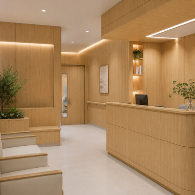 Custom Hospital Interior Design  HPL Compact Panel Wall Cladding, Nursing Station & Patient Ward Furnishing Solutions