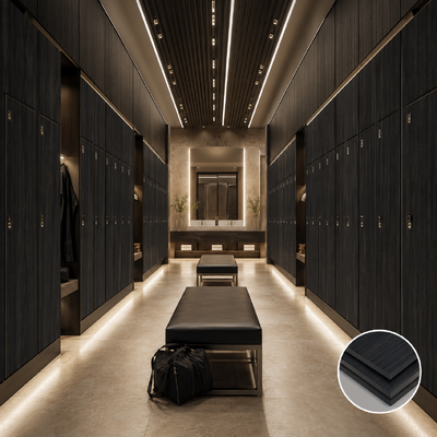 Dark Wood Grain HPL Compact Laminate Lockers Luxury Gym Changing Room Storage Cabinets
